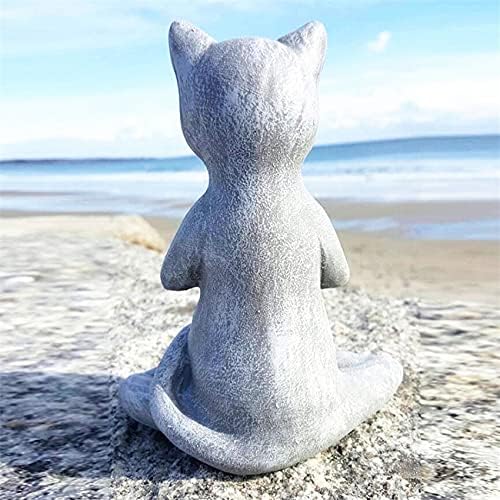 Miniatura 4 de EatingBiting Estatua de gato de meditación de 4.7 pulgadas, decoración de jardín, esculturas de arte de Buda, decoración del hogar, decoración del