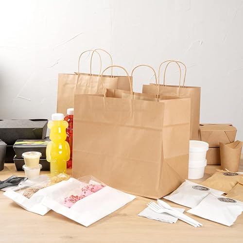 Miniatura 8 de Restaurantware Saving Nature - Bolsas de papel de 12.6 x 8.3 x 11.2 pulgadas, 100 bolsas resistentes con asas, duraderas para comestibles, regalos o