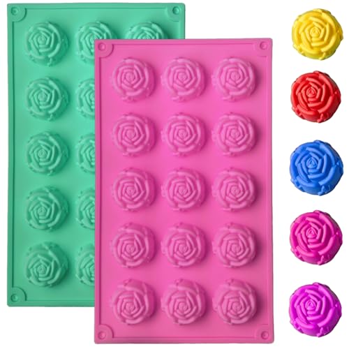 2 Pcs Rose Silicone Mold - 30 Cavity Rose Chocolate Mold Silicone Roses Molds for Chocolate Candy Ice Cube Jello Jelly Candles Soaps Cupcake Decorations