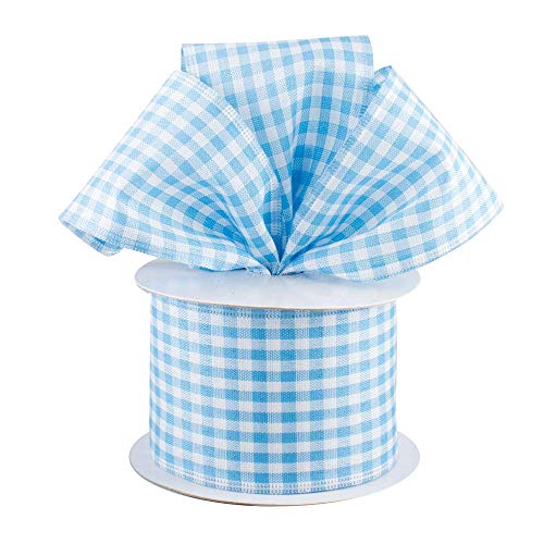 Baby Blue Gingham Wired Ribbon - 2 1/2 Inch X 10 Yards, Summer, Christmas, Birthday, Rustic Wedding, Baby Shower, Gender Reveal, Diaper Cake, Bows, Wreath, Swag, Garland, Easter, Spring #TOP1