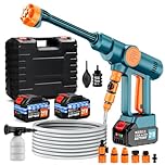 Cordless Pressure Washer, Portable Power Washer with 2×3000mAh Batteries,6-IN-1 Battery Pressure Washer with Foam Pot&5M Hose,Handheld Lightweight Jet Wash Tool for Car/Floor/Garden Cleaning