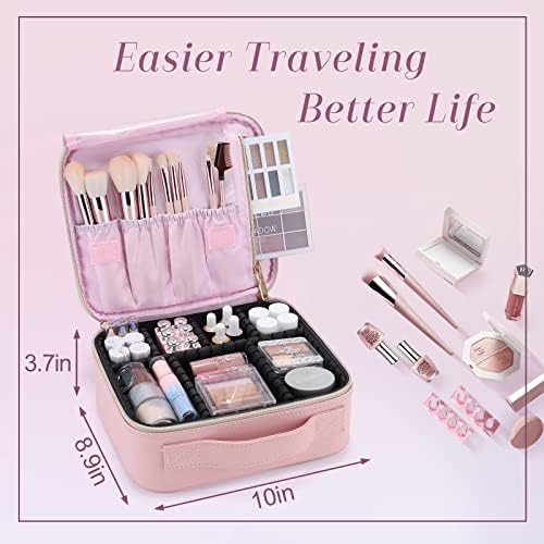 Stagiant PU Leather Makeup Bag Cosmetic Case Travel Beauty Box Hairdressing Tools Organiser Storage Box Make Up Train Case with Removable Compartment, Baby Pink