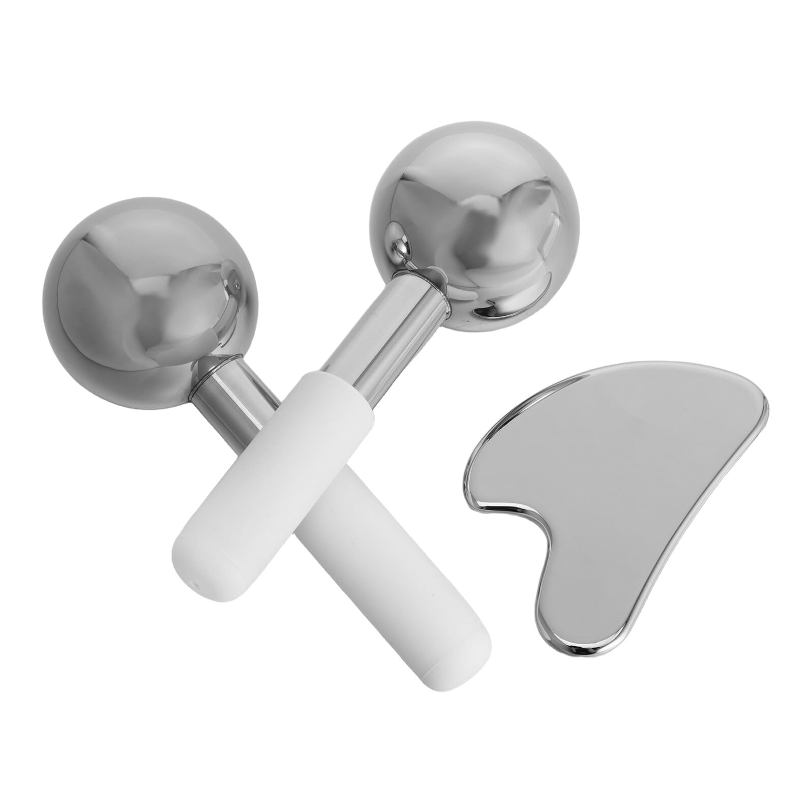Juego de Gua Sha de Acero Inoxidable Rodillo Facial de Hielo Refrescante, Tablero de Gua Sha Multifuncional para Masaje Facial y Corporal, Masajeador para Cara y Cuello,
