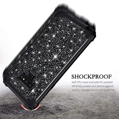 Casetego Compatible With Galaxy Note 9 Case,Glitter Sparkle Bling Three Layer Heavy Duty Hybrid Sturdy Shockproof Protective Cover Case For Samsung Galaxy Note 9(2018),Shiny Black #TOP2