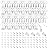 ZKGYUS 100pcs attache boucles d'oreilles, crochet boucles d'oreilles acier inoxydable, Crochets en Argent terne, Avec 100 bouchons d'oreille, pour la Fabrication de Bijouxcrochet boucle d'oreille