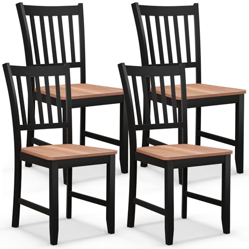 Image of COSTWAY Dining Chairs Set of 4, Mid Century Modern Dining Room Chairs with Solid Rubber Wood Legs and Curved Backrest, Kitchen Chairs for Home, Living Room, Restaurant, Black & Walnut