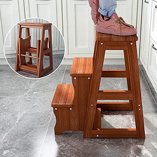 Taburete escalera de madera interior y silla plegable con 2 escalones de pedal ancho 4