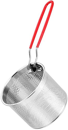 CALLARON Cesta redonda de acero inoxidable para freír de malla de alambre francés, cestas de freír de red para servir alimentos, vajilla con asa