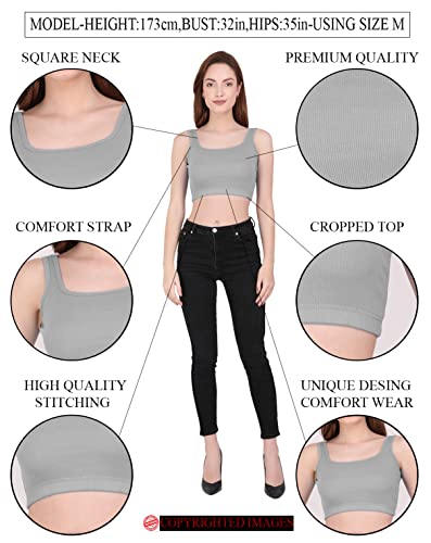 Image of THE BLAZZE 1044 Women's Cotton Basics Sexy Solid Square Neck Slim Sleeveless Saree Readymade Saree Bra Blouse Crop Top T-Shirt for Women