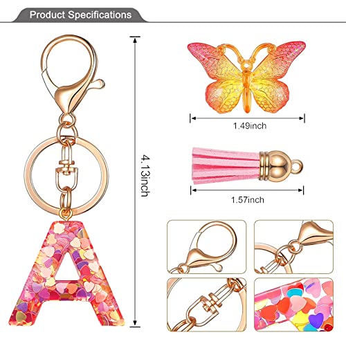 Jinguazi Initial Letter Keychains For Women Tassel Butterfly Pink Cute Car Keychain For Wallet Purses Backpack (Pink A) #TOP2
