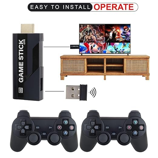 DXP Bay Station 4k Retro TV Game Stick | Hdmi Plug & Play Console | Dual Wireless Controllers | Preloaded Classic Games | Memory Card Compatible 3