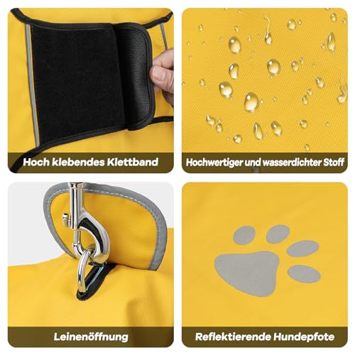 Regenjacke Hund mit Kapuze, Wasserdicht Hunderegenmantel mit Reflektierenden Streifen, Verstellbar Regenmantel Hund, Ultraleicht für große mittlere kleine Hund für Spaziergänge, zum Spielen (M | Gelb)