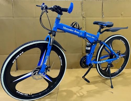 Image of Amaze Kai Dual Suspension Bikes Bm Foldable Gear Cycle for Men with 21 Speed Gear 6 Spoke | Folding Mountain Bike with Double Disc Break & Mac Wheel, 26 Inch, White N Black (Blue)