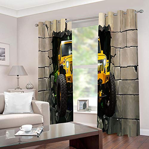 GDYRBY Rideaux Occultants Isolants 200X160cm Voiture Jaune Tridimensionnelle Rideaux Occultants Thermiques pour Chambre Et Salon Isolant Phonique Et Thermique (Chaud/Froid), Rideau Opaque A Oeillets Cover