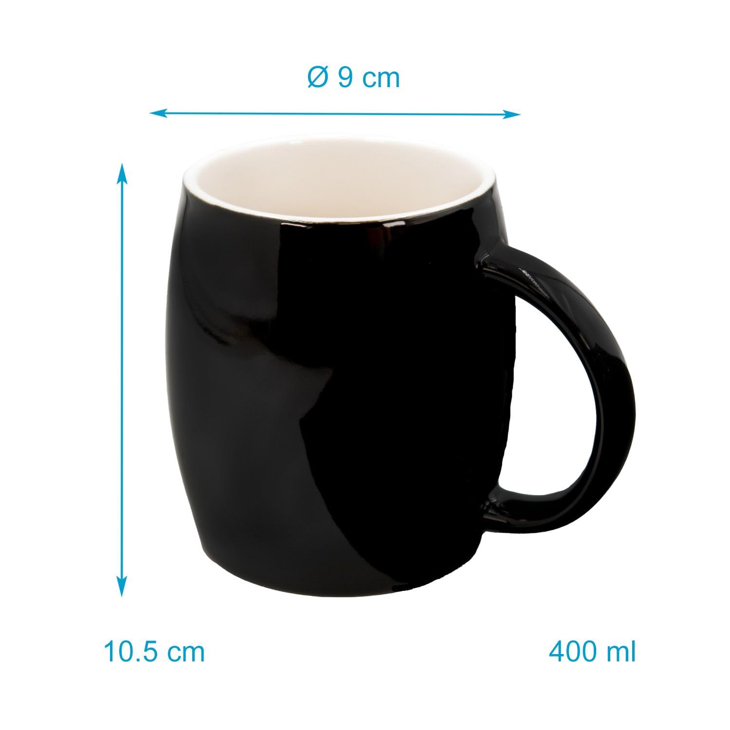 INTIRILIFE 6x tazza con manico in ceramica nera - 400 ml - tazza per caffè tè cappuccino lavabile in lavastoviglie idea regalo per amici o colleghi di famiglia