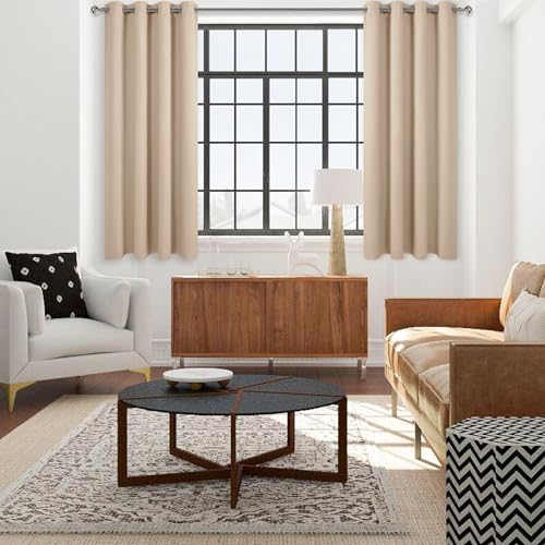 Image of DWCN Beige Blackout Curtains Room Darkening Grommet Thermal Insulated Light Blocking W 38 x L 45 Inch Length Curtain Panels for Bedroom Living Room, Set of 2 Thick Panels