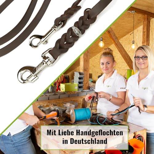 Hundeleine Leder 2m kleine Hunde leicht Fettlederleine [3-Fach Verstellbar] Lederleine geflochten – robuste Leine Hund mit Chrombeschlägen – Führleine Hund & Freihandleine zum Umhängen, Braun 10mm