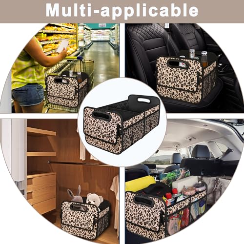 Image of Deosk Trunk Organizer for SUV, Car Organizers and Storage with Reinforced Handles, Car Accessories for Women /Men - Large, Leopard Print