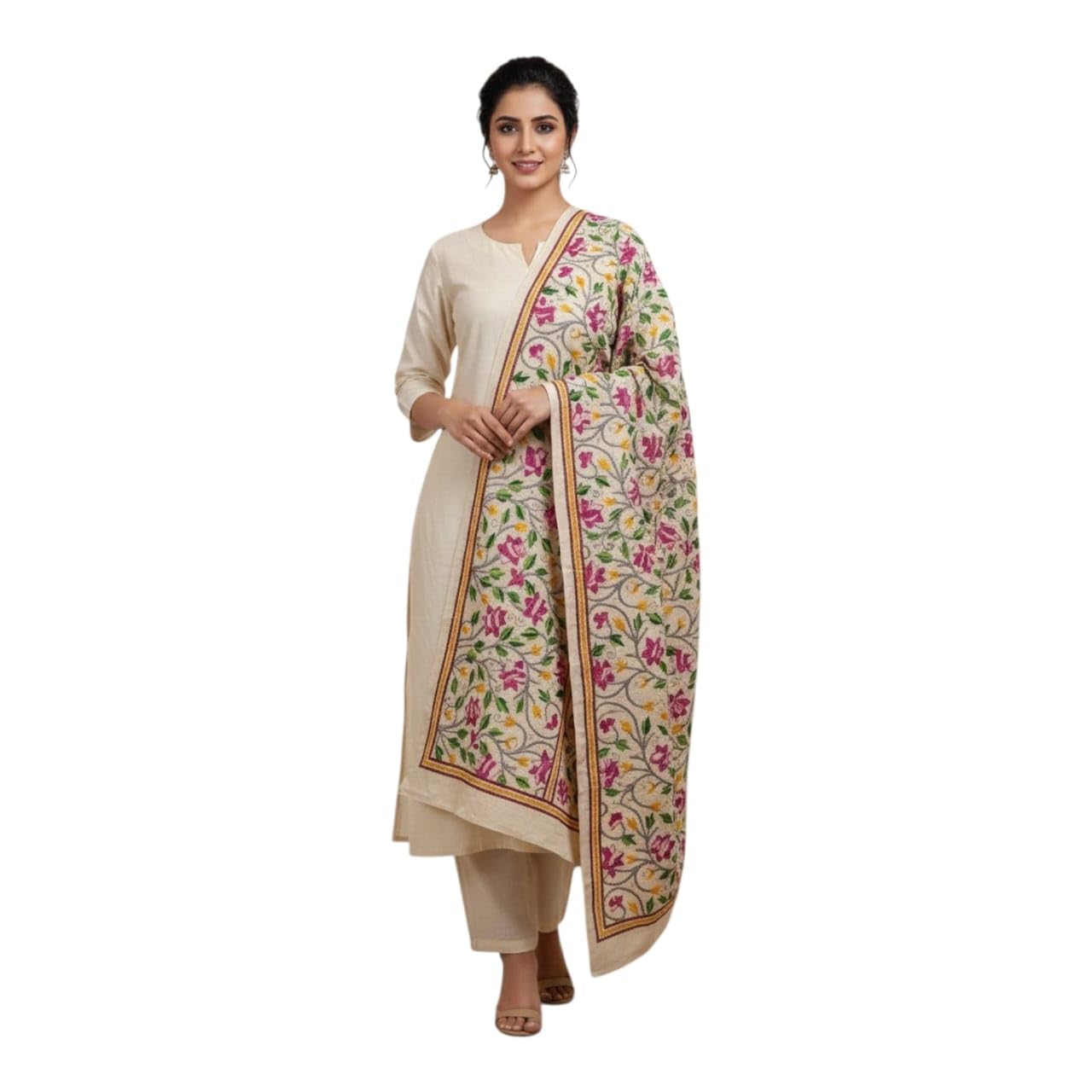Bengal Nakshi Kantha Tussar Silk Stole for Women | 2 Meter Hand Embroidered Stoll | Traditional Handmade Kantha Work Stole | Premium Ethnic Sustainable Fashion Wrap-image-19
