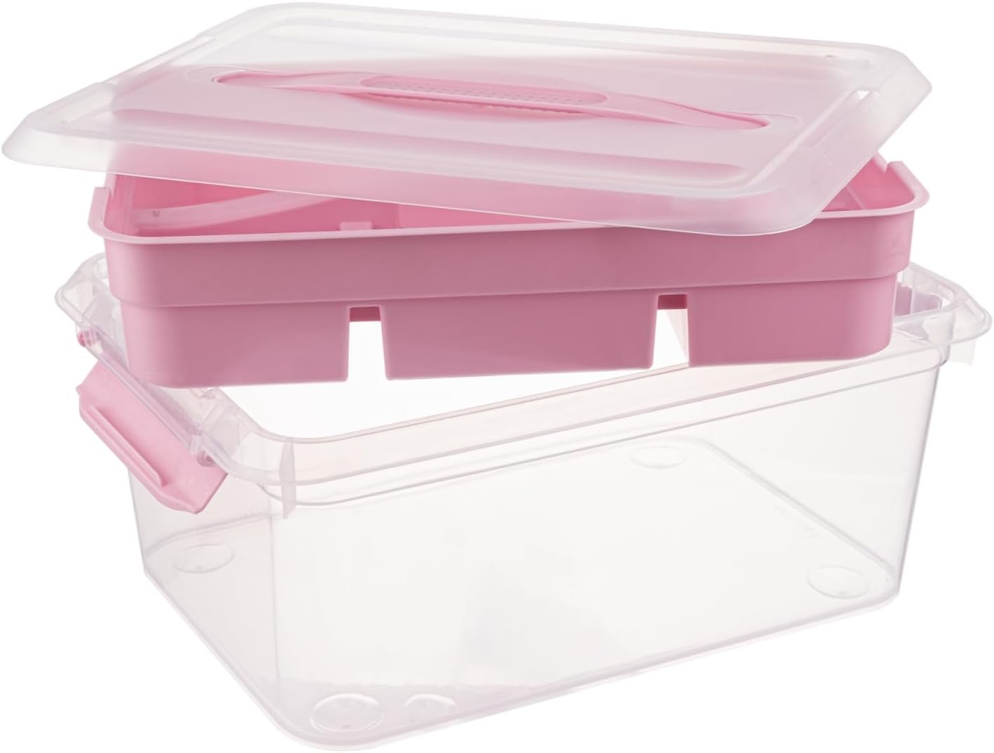 Caja de almacenamiento de plástico de 20 cuartos de galón con bandeja extraíble, organizadores portátiles de manualidades y contenedores de