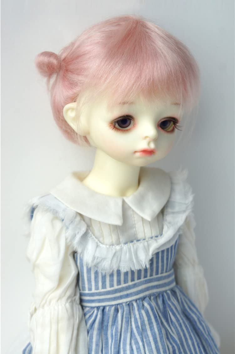 JD415 8-9'' 21-23CM Twin updo Ponytail Mohair BJD Wigs, 1/3 SD Doll Accessories (L.t Pink)