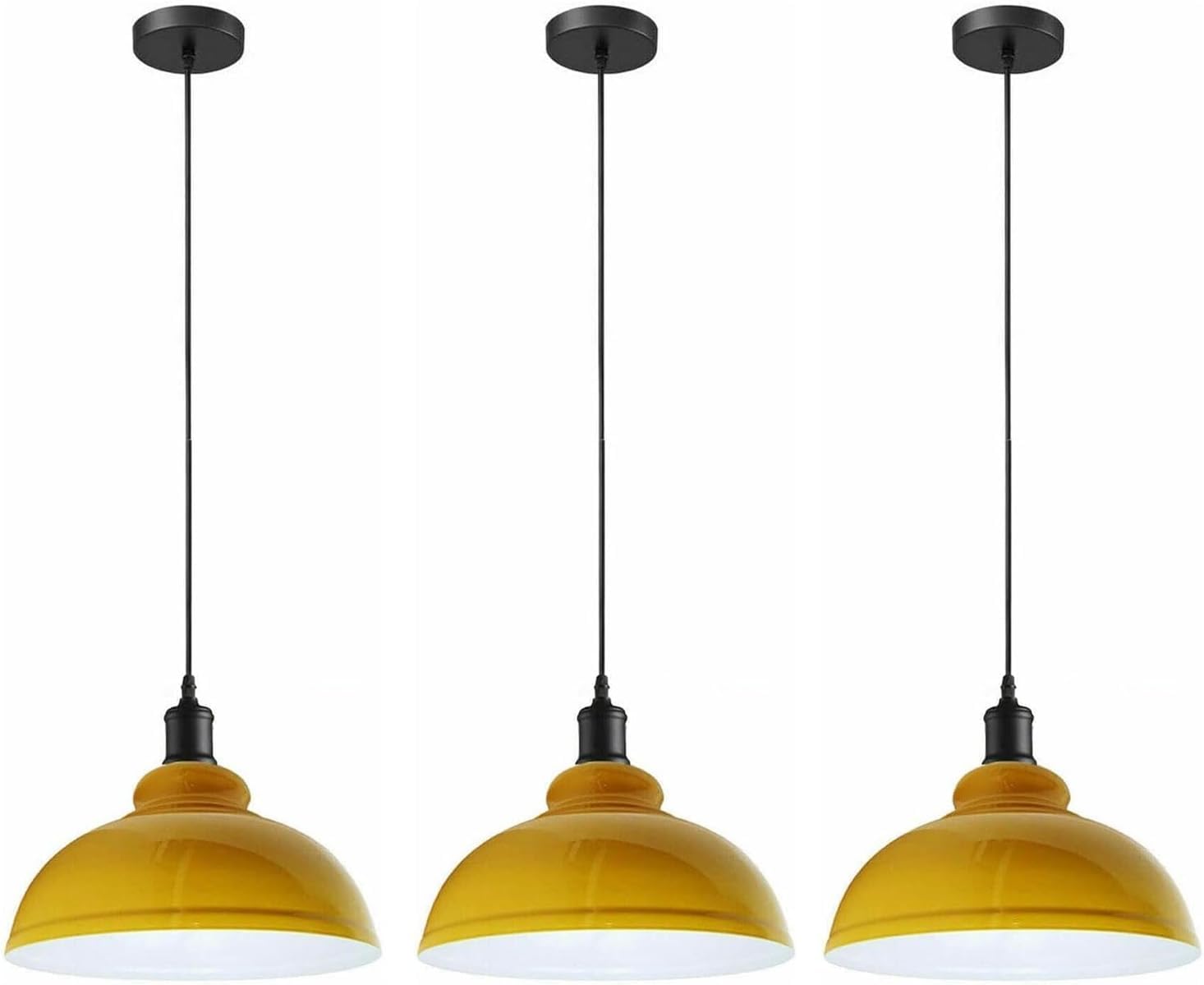 HXYSXHJUO 3PCS Vintage Retro Chandelier Industrial Pendant Ceiling Light E27 Metal Lampshade LED Fixture Loft Lamp (Curvy - Yellow, with Bulb)