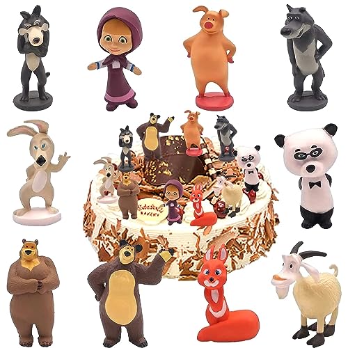 HBSFBH Masha et l'ours Figurine, 10 Pièces Set de Jouets Masha et l'ours, M-Asha Figurine Décoration de d'anniversaire, Ensemble de Mini Figurines pour Fête...