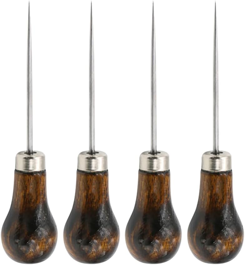 4 Pcs Wooden Handle Awl Gourd Shape Awl Hand Stitching Awl Leather Hole Punch Awl Leather Scratch Awl Sewing Awl Tool