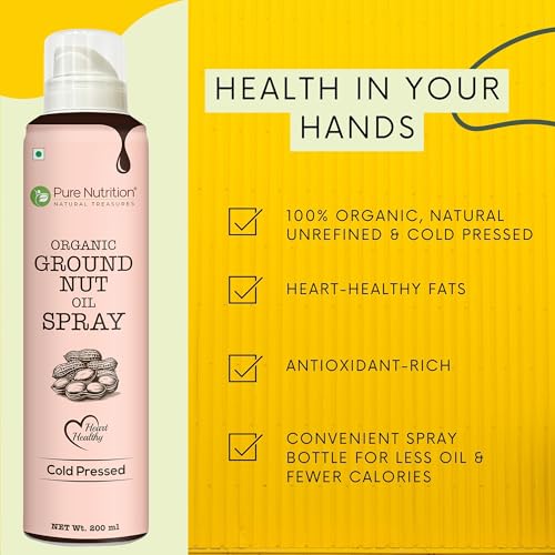 Image of Pure Nutrition Organic Groundnut Oil Spray - 200ml | 100% Pure & Cold-Pressed | Cook Healthy with 10X Less Oil | Naturally Rich in Antioxidants | Supports Heart Health | Ideal for Grilling, Sauteing & Low-Calorie Cooking