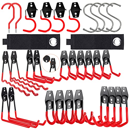 Laofeei Garage Hooks Heavy Duty 32 Pack,Garage Wall Hooks,Garage Hooks With Extra Enchancing Welding Spot For Bike Hooks For Garage Wall Mount For Chair,Shovel,Ladder,Bicycle,Garden Tools(Red) #TOP21