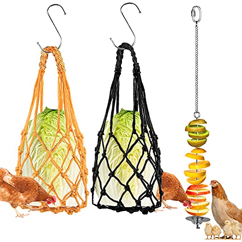 QUACOWW Hähnchen Obst und Gemüse Fütterungs Netzbeutel , 3 Stück Hähnchen Futterautomat, Edelstahl Feeder für Hähnchen…