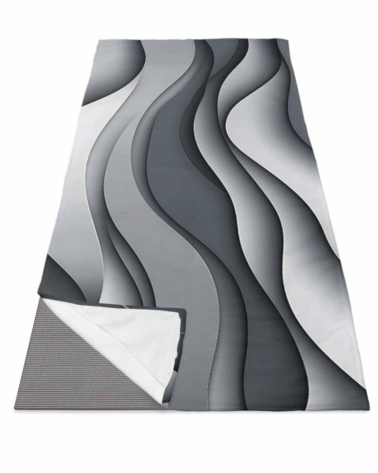 BOSIJOY Yoga Mat Towel,Abstract Water Ripple Stripe Art Non Slip Sweat Absorbent Hot Yoga Towels with Corner Pockets,Grey White Gradient Wave Soft Microfiber Towel for Pilates Bikram 70