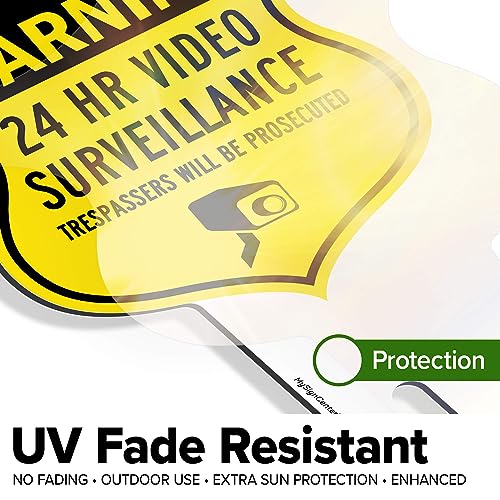 Image of Warning, 24 Hr Video Surveillance Sign, 7x13, Heavy Duty Integrated Ground Stakes, Indoor /Outdoor Use, Rust Free Aluminum Composite, Made in USA by My Sign center