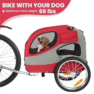 Fiximaster Rimorchio per cani per bicicletta, rimorchio per cani fino a 30 kg, pieghevole per cani con riflettori di sicurezza, custodia, interno imbottito e guinzagli di sicurezza