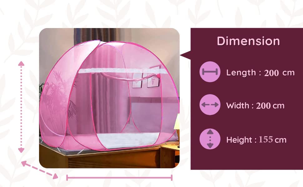 Image of Mosquito Net for Double Bed | King Size Foldable Machardani | Polyester Fabric 30GSM Strong Net | PVC Coated Corrosion Resistant Steel Wire Doubell Bed (Full Pink) 9