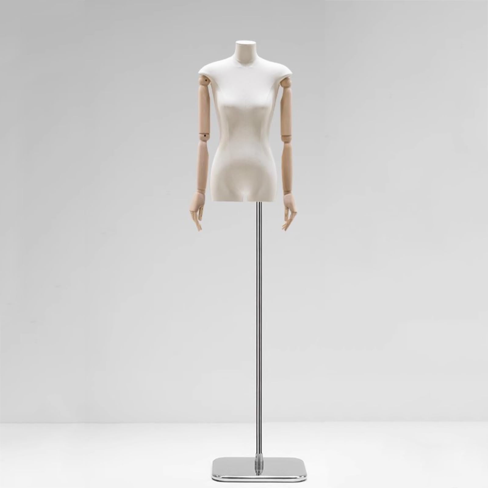 Manichino Sartoriale Donna, Mannequin Altezza Regolabile, Manichino Mezzo Busto Donna, Manichino da Cucito con Braccio Girevole e Base in Metallo(Silver)