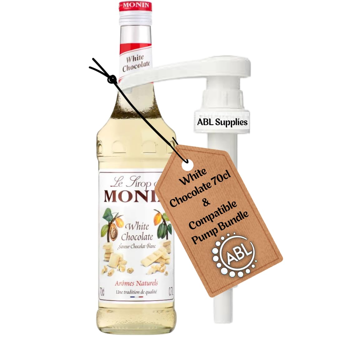 Premium White Chocolate Syrup 700ml | White Chocolate Syrup for Coffee Flavouring + ABL Supplies compatible Monin Pump