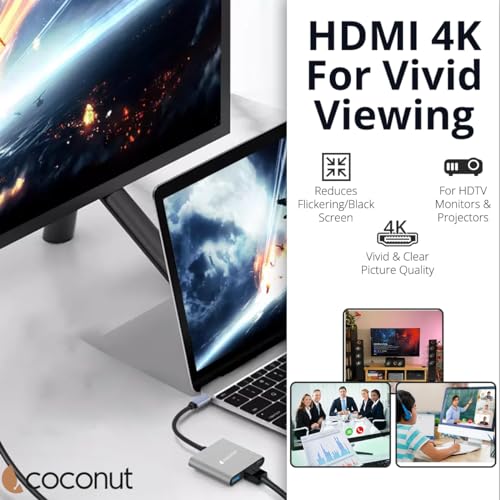 Image of coconut USB C 3 in 1 Dock A Hub | Type C to HDMI 4k Adapter / USB3.0 / USB C Female for Laptop, Desktop, Large Screen of Any HDMI Monitor, TV, Projector, Plug & Play, Portable