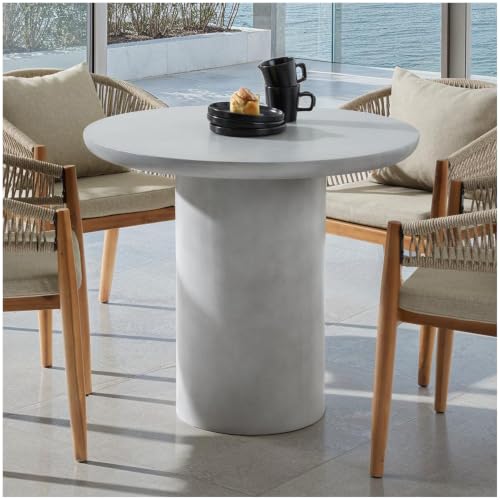 tectake® Table à Manger Ronde Extérieur & Intérieur en Oxyde de magnésium ⌀86,5 x 75,5 cm Résistante aux intempéries pour Salon de Jardin Exterieur...