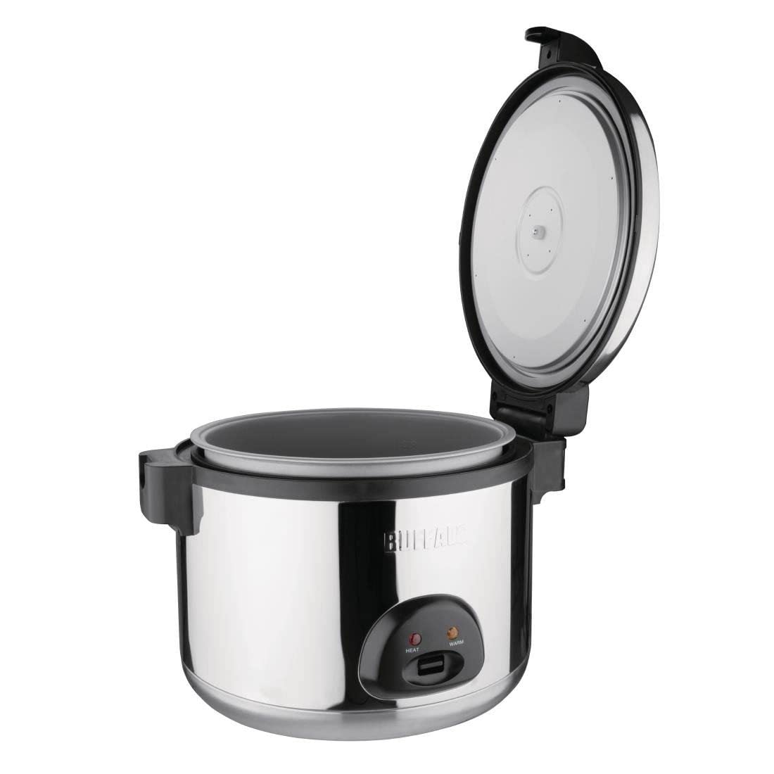 Buffalo Grand cuiseur à riz haut de gamme 9 litres 2,85 kW, économie d'énergie, acier inoxydable, capacité de riz : 20 litres cuit/9 litres sec, passage automatique de cuire à chaud, CK698