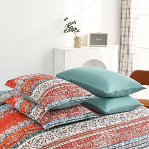 Image of Cottolester Boho Full Comforter Set 8 Pieces, Terracotta Comforter Bohemian Striped Bed in A Bag,Soft Microfiber Bedding Set for All Seasons