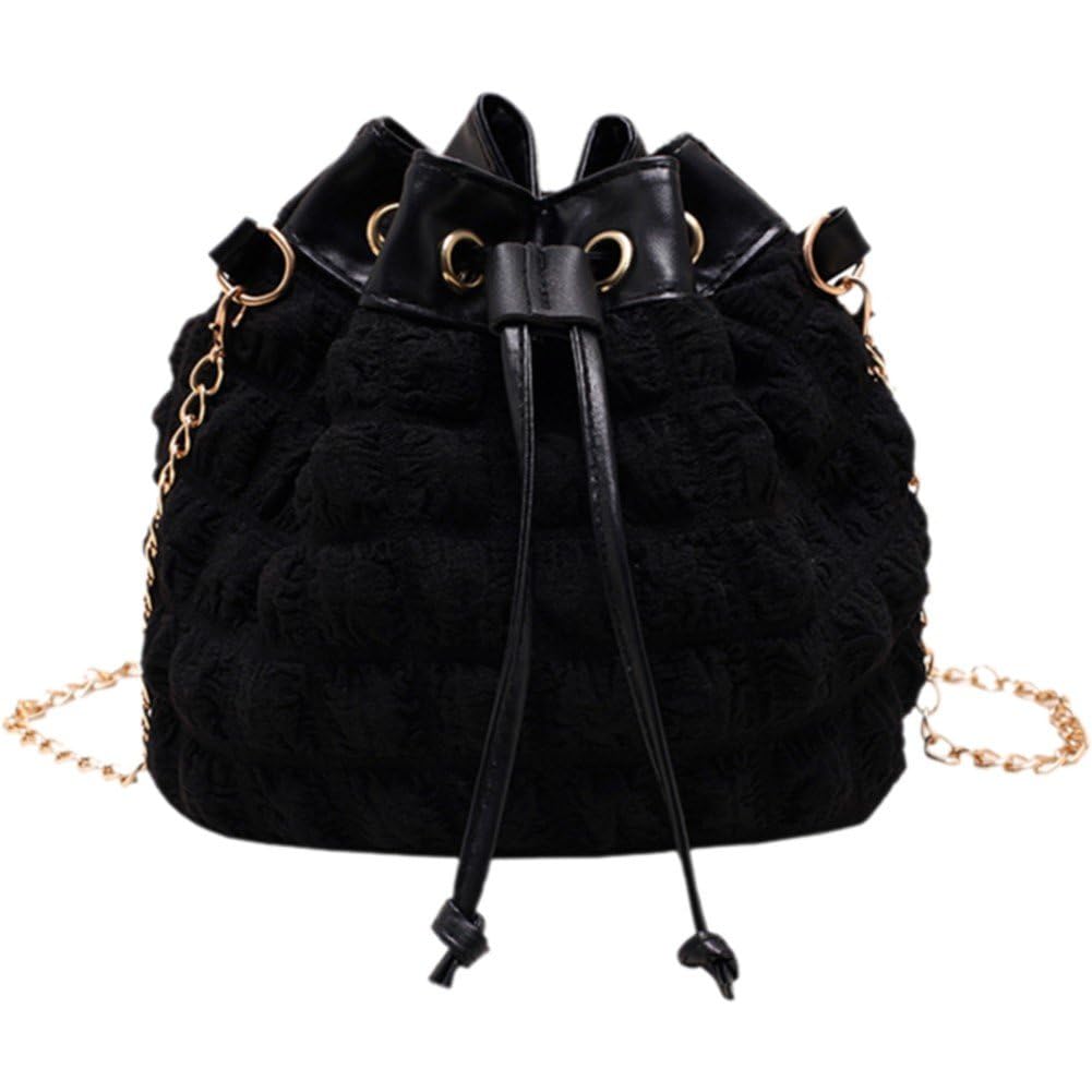Casiler Women's Black Drawstring Bucket Bag Fashion Bucket Bags For Drawstring Shoulder Bags, Elegant Crossbody Bag With Chain For Work School