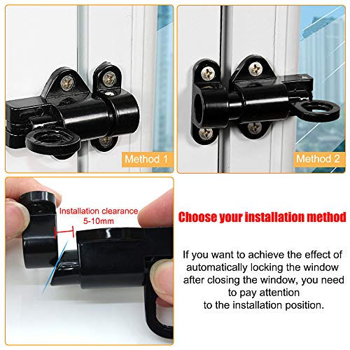 Spring Riegelschloss, 4 Stücke Türschloss Fenster Tor Sicherheit Pull Ring, Automatische Verriegelung mit Schraube, Automatischer Rückprall, für Balkontüren, Gartentüren, Fenster (Schwarz und Silber)