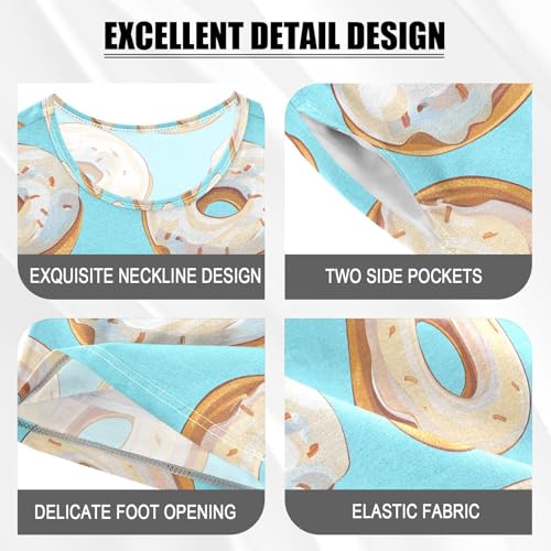 ALAZA Donut Blue Cute Pajamas Set Short Sleeve Cotton Sleepwear Summer Pjs 2 Piece 5-14Y4