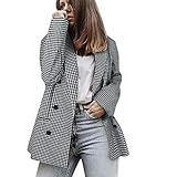 OverDose Boutique Chaqueta a cuadros de manga larga con solapa de otoño e invierno para mujer Chaqueta Fucsia Americana (b-E, L)