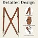 Motthjcw 2 Pcs Brown Suspenders for Men, Leather Suspenders for Men, Artificial Leather Adjustable X Back Strap, Elegant Retro Fashion Men's Accessories, for Suit Pants, Jeans, Khaki Pants Mens