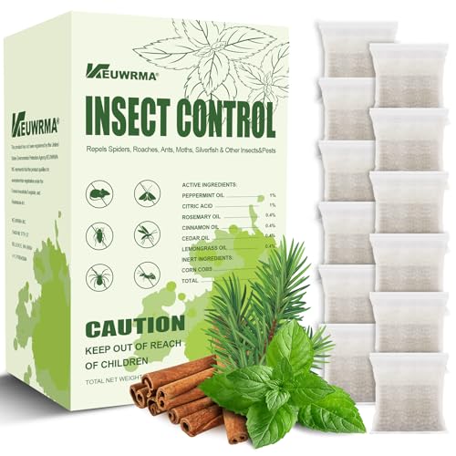 SAUPUSE Spider Repellent Indoor,Long-Lasting Outdoor Patio Insect Rodent Repellent for Bee, Ant, Mouse,Roach,Moth,Mosquito,Silverfish - Safe for Pets & Kids, Powerful Peppermint Oil Infused（12 Pack ）