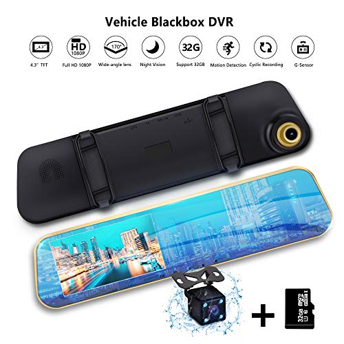 Mirror Dash Cam Dual Lens Car Camera with 32 GB SD Card Vehicle