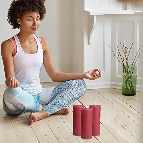 Mottled Pillar Candles By Bask - Set Of 6 - 3" X 6" Dripless Unscented Holiday Candles In Cranberry For Home Decor, Relaxation & All Occasions #TOP5