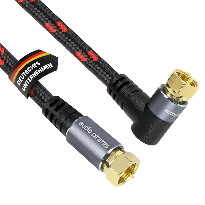 audio pirates Câble coaxial RG6 - Câble satellite avec fiche F coudée à 90° - Double blindage - Câble satellite coaxial de 7 mm de diamètre - Câble d'antenne, câble coaxial noir/rouge (lot de 2 - 10